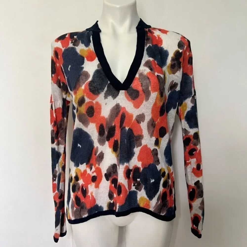 J Crew 100% Linen Floral abstract Sweater